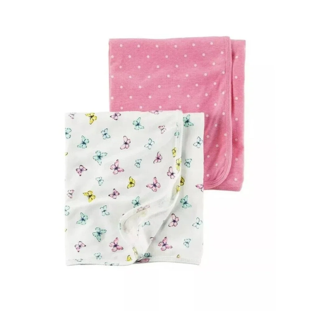 Carter's Receiving Swaddle Blanket Baby Girl Polka Dots Butterflies Pink…